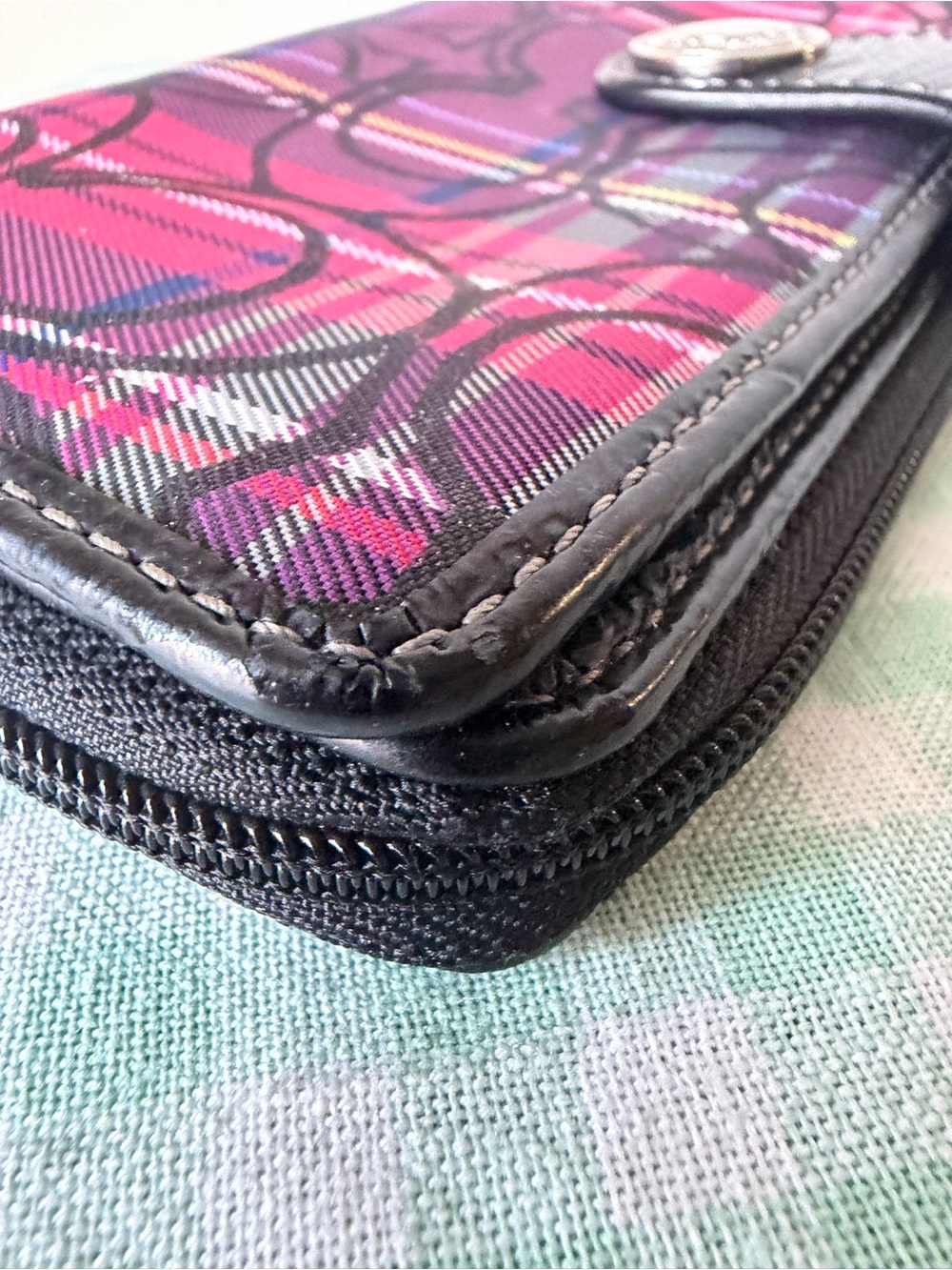 BUNDLE Coach Poppy Tartan Purple and Pink Plaid Tote Bag and Wallet Set F15229 - Picture 12 of 15